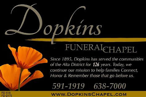 YEARS IN BUSINESS (559) 643-2461. . Dopkins funeral home